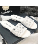 Chanel Shiny Braided Goatskin Flat Slide Sandals G37405 White 2021
