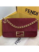 Fendi Suede Large Baguette Flap Shoulder Bag Red 2019 308L