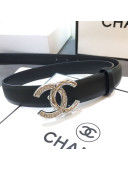 Chanel Smooth Calfskin Belt 25mm with Crystal Metal CC Buckle Black 2019