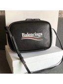 Balen...ga Everyday Logo Print Calfskin Medium Camera Bag Black 2018