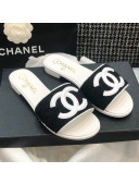 Chanel CC Tweed Flat Slide Sandals G37156 Black 2021