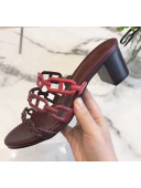  Hermes  Leather "Chaine d'Ancre" Tandem Sandal With 5cm Heel Burgundy 2020
