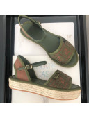 Fendi FF Flatform Label Espadrilles Sandals Green 2020