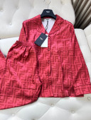 Fendi Silk Shirt and Pants Suit Red 2022 02