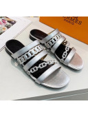 Hermes Leather "Chaine d'Ancre" Straps Slipper Sandal Silver 2020