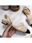 Chanel Lambskin Pearl Bead Charm Low-Heel Slingback Pumps Beige 2020 