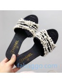 Chanel Lambskin Pearl Bead Charm Slide Sandals Black 2020