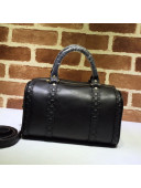 Gucci Small Vintage Leather GG Trim Boston Bag 269876 Black 