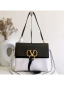 Valentino Medium VRING Smooth Calfskin Shoulder Bag Black/White 2019
