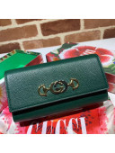 Gucci Zumi Grainy Leather Continental Wallet 573612 Green