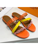 Hermes Leather "Chaine d'Ancre" Straps Ajaccio Slipper Sandal Orange/Yellow/Pink 2020