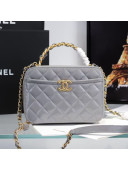 Chanel Quilted Lambskin Vanity Case with Chain Top Handle AS2179 Gray 2020
