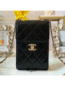 Chanel Quilted Lambskin Phone Clutch with Chain AP0249 Black 2019
