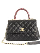 Chanel Chevron Grained Calfskin Coco Python Handle Mini Bag Black 2018