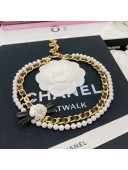 Chanel Pearl Chain Short Necklace with Bow and Camellia AB4465 2020