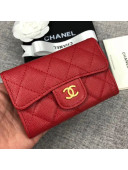 Chanel Quilting Grained Classic Card Holder Red