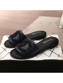 Chanel Chain CC Lambskin Flat Mules Slide Sandals G35532 Navy Blue 2020