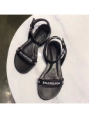 Balenciaga Allover Logo Round Flat Sandal Black 2019