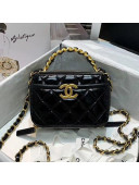 Chanel Shiny Crumpled Calfskin Small Vanity Case with Chain Top Handle AS2178 Black 2020