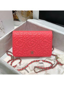 Chanel Camellia Grained Calfskin Wallet on Chain WOC A82336 Pink 2020
