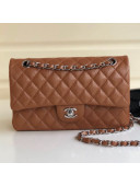 Chanel Medium Iridescent Quilted Coarse Grained Leather Classic Flap Bag Brown/Silver 2019