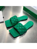Bottega Veneta Quilted Leather Square Toe Flat Slides Padded Sandals Green 23 2021