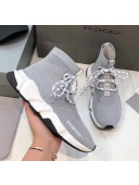 Balenciaga Lace-Up Knit Sock Speed Trainer Sneaker Grey 2020