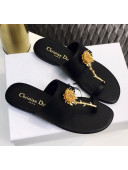 Dior Calfskin Jardin Thong Slide Sandal Black 2020