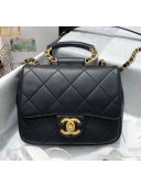 Chanel Quilted Lambskin Small Flap Bag with Ring Top Handle AS1357 Black 2020