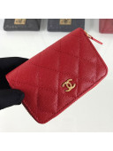 Chanel Quilted Grained Calfskin Classic Zipped Card Holder A84511 Red