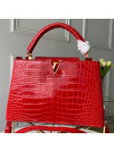 Louis Vuitton Capucines PM Crocodile Leather Top Handle Bag N92965 Cerise Red 2019