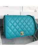 Chanel Quilted Smooth Calfskin Side Chain Large Flap Bag Turq Blue 2019