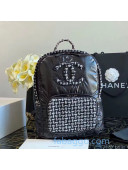 Chanel Tweed and Shiny Fabric Backpack with Down Feather Pad Black/White 2020