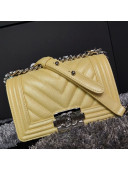 Chanel Iridescent Chevron Grained Leather Classic Small Boy Flap Bag Yellow/Silver 2019