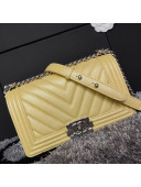 Chanel Iridescent Chevron Grained Leather Classic Medium Boy Flap Bag Yellow/Silver 2019