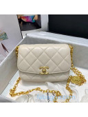 Chanel Quilted Lambskin Small Flap Bag with CC Coin Charm AS2189 White 2020