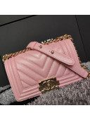 Chanel Iridescent Chevron Grained Leather Classic Small Boy Flap Bag Pink/Gold 2019