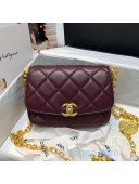 Chanel Quilted Lambskin Small Flap Bag with CC Coin Charm AS2189 Burgundy 2020