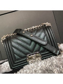 Chanel Iridescent Chevron Grained Leather Classic Small Boy Flap Bag Black/Silver 2019