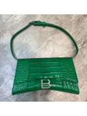 Balenciaga Hourglass Sling Shoulder Bag in Green Shiny Crocodile Embossed Calfskin 2020