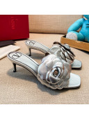 Valentino Atelier Shoe 03 Rose Edition Kidskin Heel Slide Sandal 55mm Silver 2020