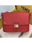Fendi Kan U Large Matte Calfskin Embossed Corners Flap Bag Red 2019 