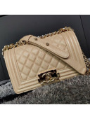 Chanel Iridescent Quilted Grained Leather Classic Small Boy Flap Bag Beige/Gold 2019