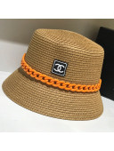 Chanel Straw Bucket Hat with Matte Chain Khaki 2021