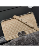 Chanel Iridescent Quilted Grained Leather Classic Medium Boy Flap Bag Beige/Silver 2019