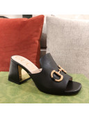 Gucci Leather Slide Sandal with Horsebit Black 2021 10
