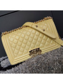 Chanel Iridescent Quilted Grained Leather Classic Medium Boy Flap Bag Yellow/Gold 2019