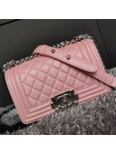 Chanel Iridescent Quilted Grained Leather Classic Small Boy Flap Bag Pink/Silver 2019