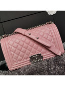 Chanel Iridescent Quilted Grained Leather Classic Medium Boy Flap Bag Pink/Silver 2019