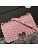 Chanel Iridescent Quilted Grained Leather Classic Medium Boy Flap Bag Pink/Gold 2019